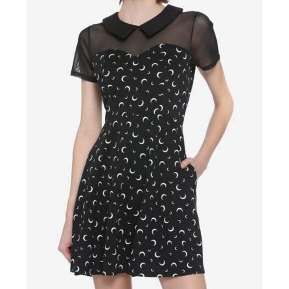 Y2K Goth Hot Topic Crescent Moon Collared Mesh Panel Skater DressXS *READ* - Picture 1 of 7